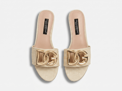 Dolce & Gabbana DG Raffia Slide Sandals – Natural Beige 🤍✨ - MASTERPIECE