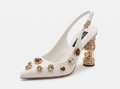 Dolce & Gabbana Jeweled Slingback – White ✨👠 - MASTERPIECE