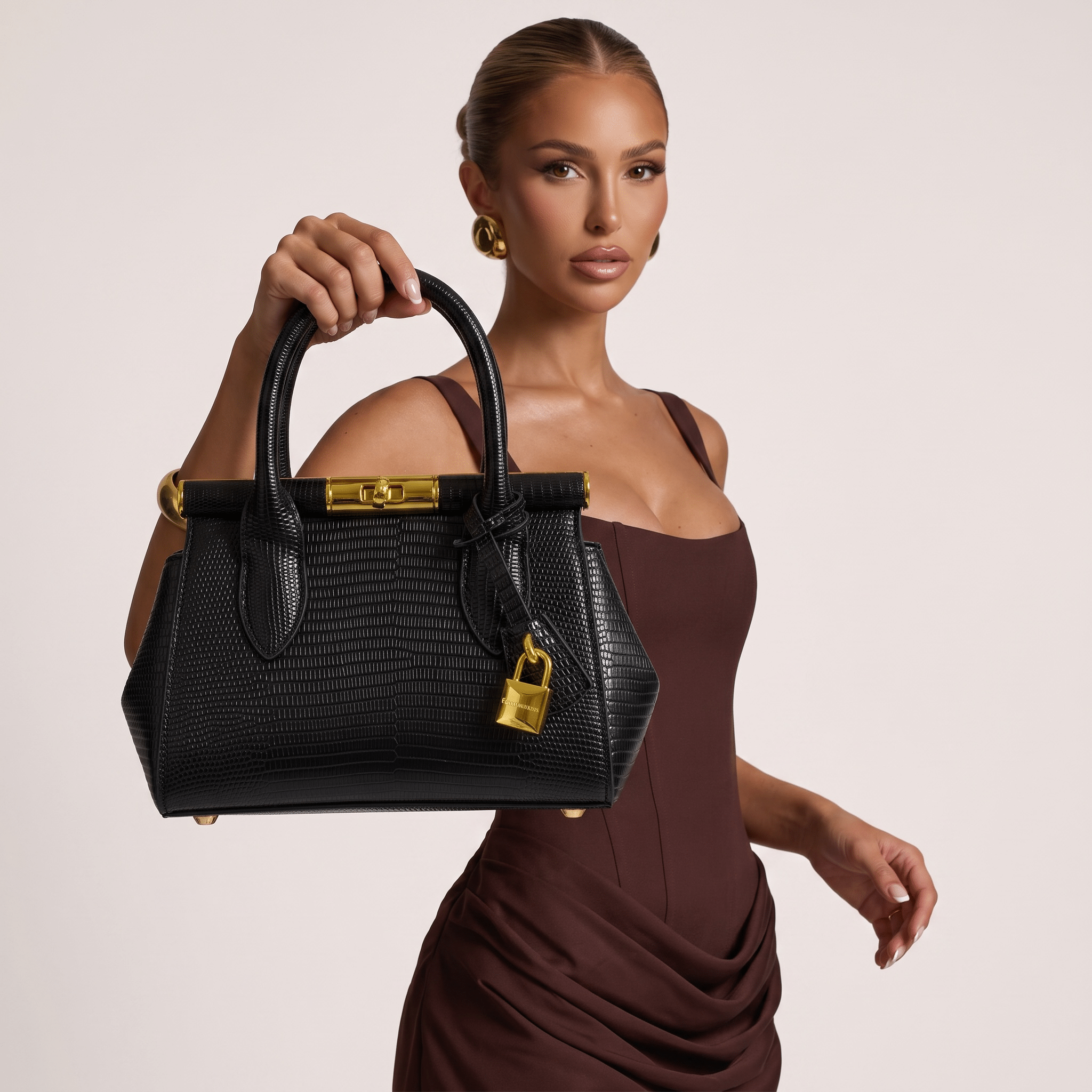 🖤 Dolce & Gabbana Sicily Lizard-Embossed Top Handle Bag – Black - MASTERPIECE