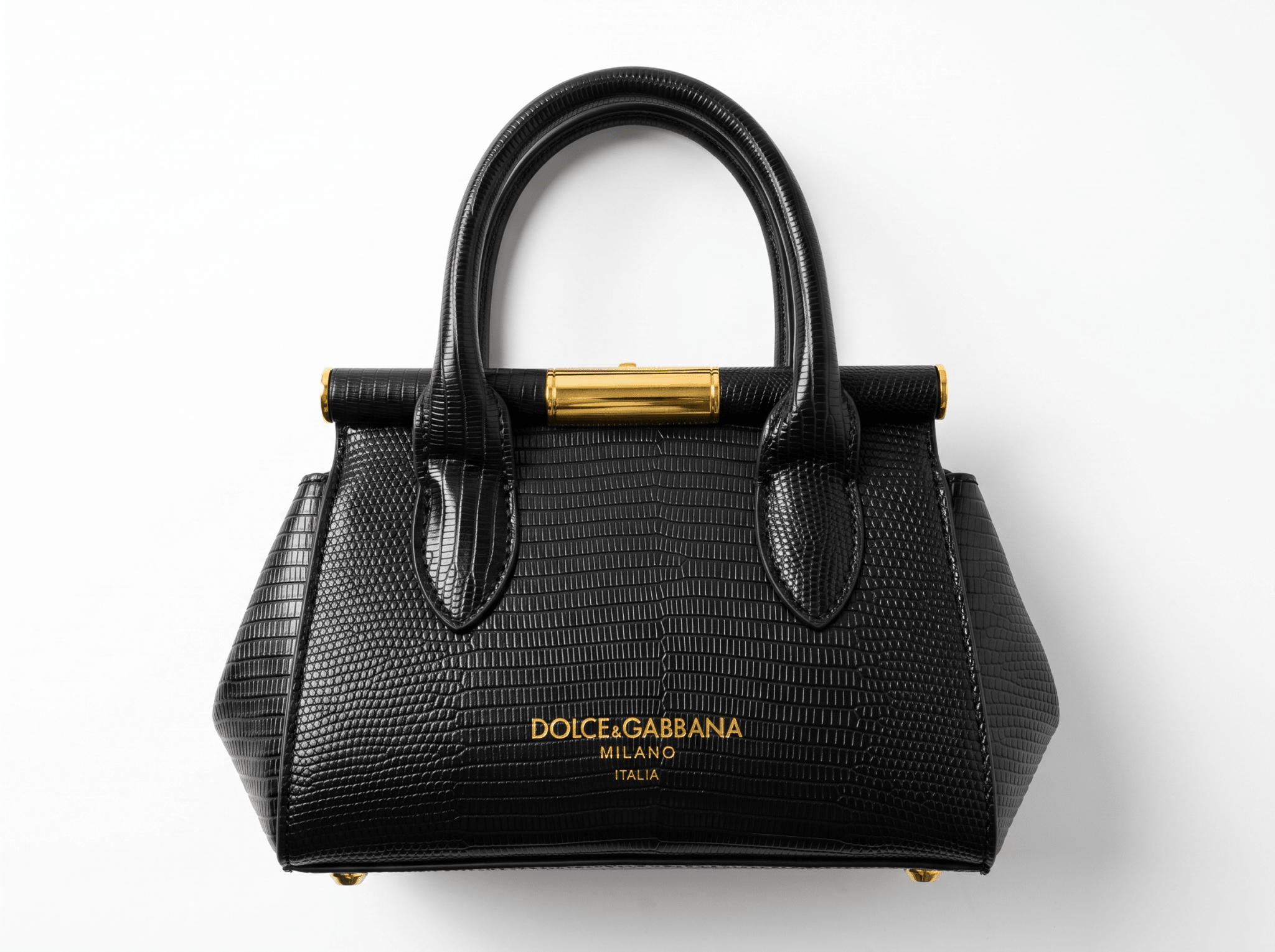 🖤 Dolce & Gabbana Sicily Lizard-Embossed Top Handle Bag – Black - MASTERPIECE