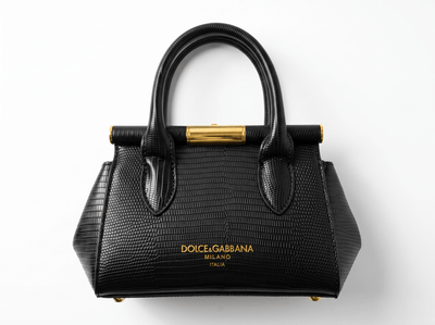 🖤 Dolce & Gabbana Sicily Lizard-Embossed Top Handle Bag – Black - MASTERPIECE