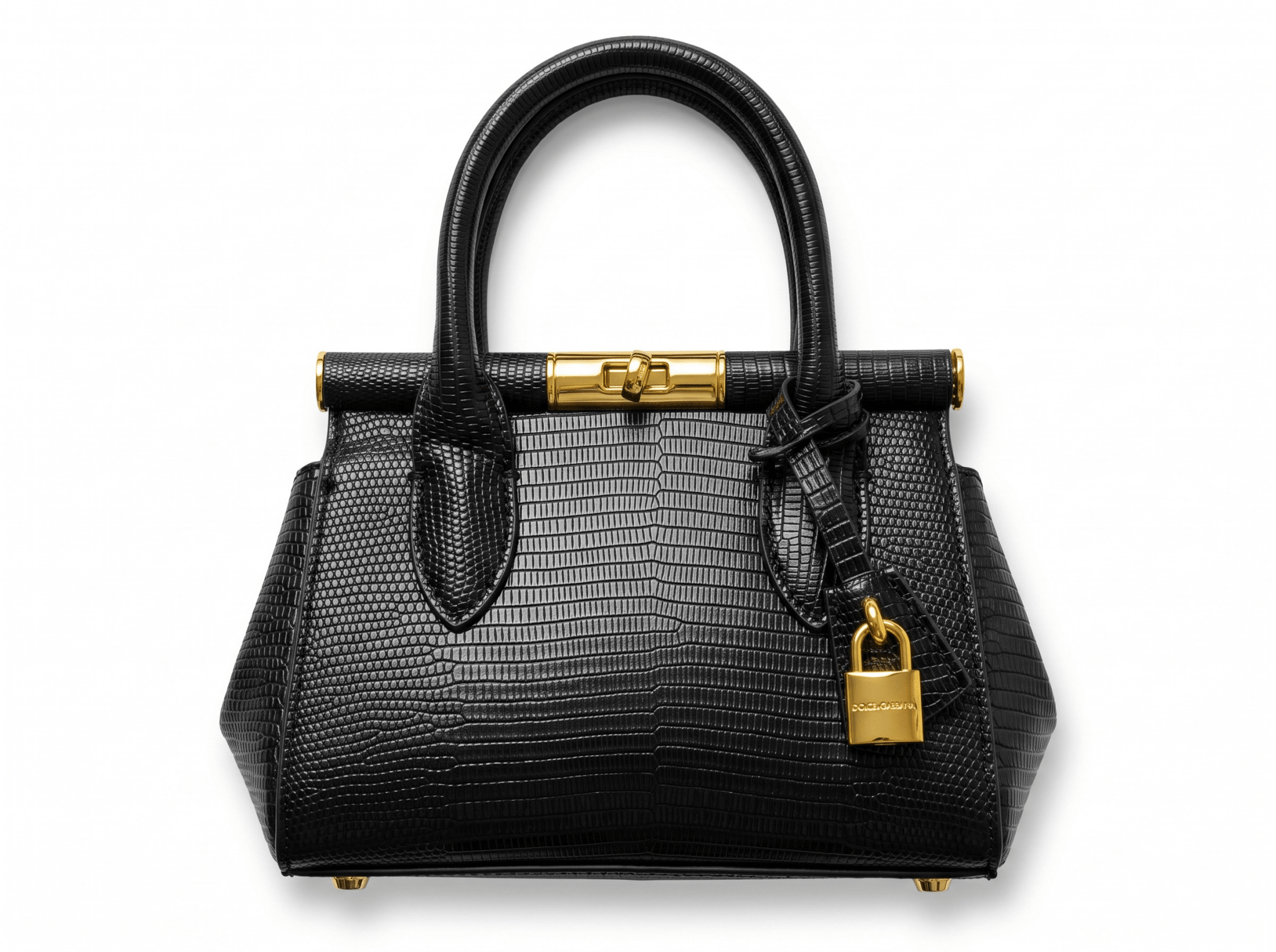 🖤 Dolce & Gabbana Sicily Lizard-Embossed Top Handle Bag – Black - MASTERPIECE