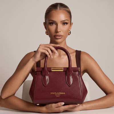 ❤️ Dolce & Gabbana Sicily Lizard-Embossed Top Handle Bag – Burgundy - MASTERPIECE