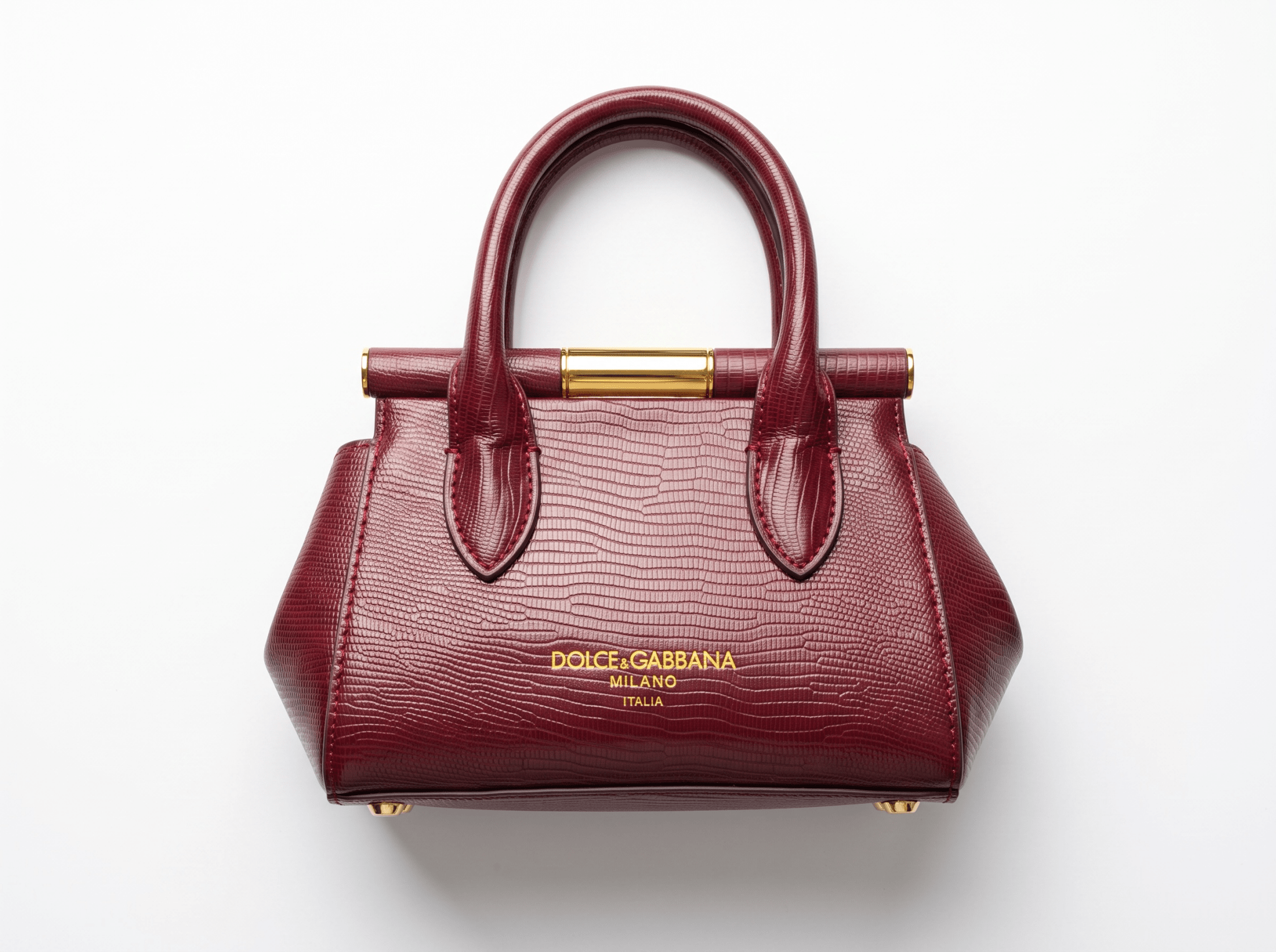 ❤️ Dolce & Gabbana Sicily Lizard-Embossed Top Handle Bag – Burgundy - MASTERPIECE