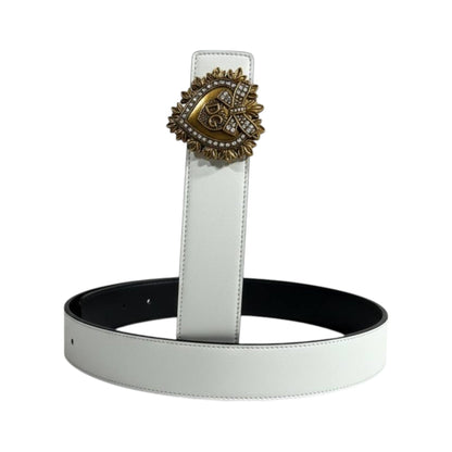 Dolce & Gabbana White Crystal Heart Belt 115CM – Luxury Statement Piece 🤍✨ - MASTERPIECE