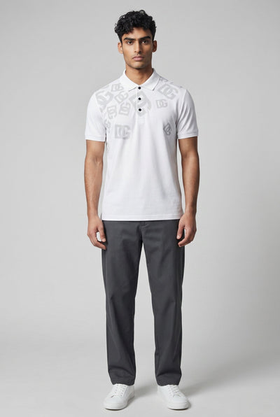 Dolce & Gabbana White Polo Shirt 🤍✨ Monogram Print Edition - MASTERPIECE