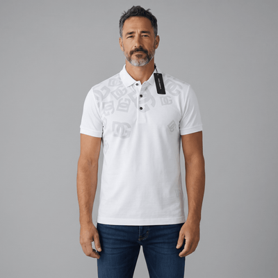 Dolce & Gabbana White Polo Shirt 🤍✨ Monogram Print Edition - MASTERPIECE