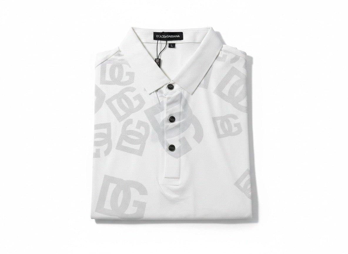 Dolce & Gabbana White Polo Shirt 🤍✨ Monogram Print Edition - MASTERPIECE