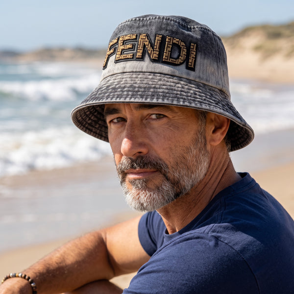 Fendi Denim Bucket Hat – Washed Grey Embroidered Logo 🧢