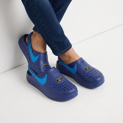 Nike blue AF1 clog slip-on with heel strap and perforated toe