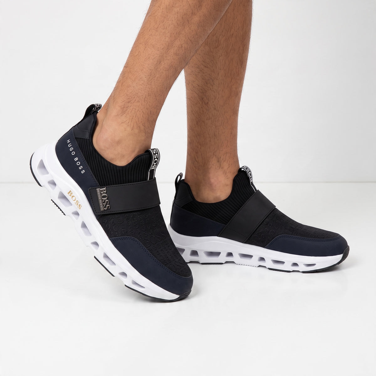Hugo Boss navy black slip-on runners with white sculpted sole