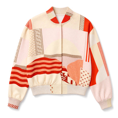 Fendi cropped printed bomber jacket cream orange with ribbed collar and cuffs