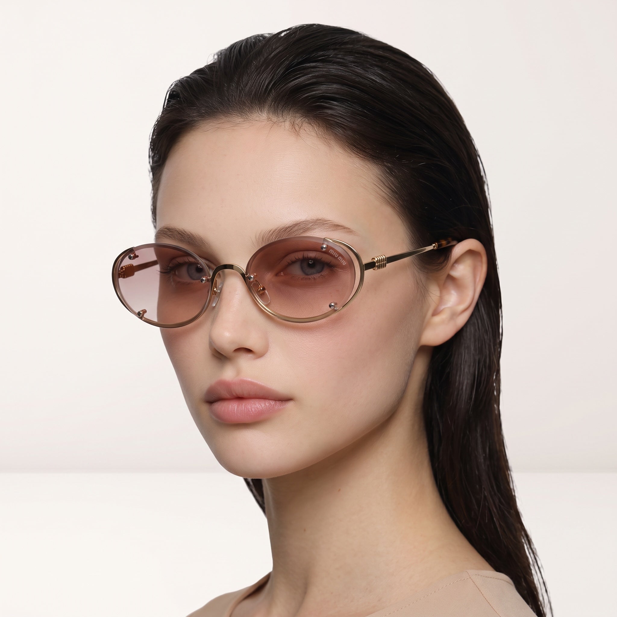 Miu Miu round pink gradient sunglasses with gold metal frame