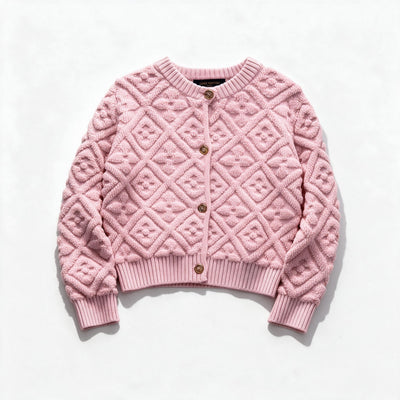 Louis Vuitton pink textured bouclé cardigan with gold buttons
