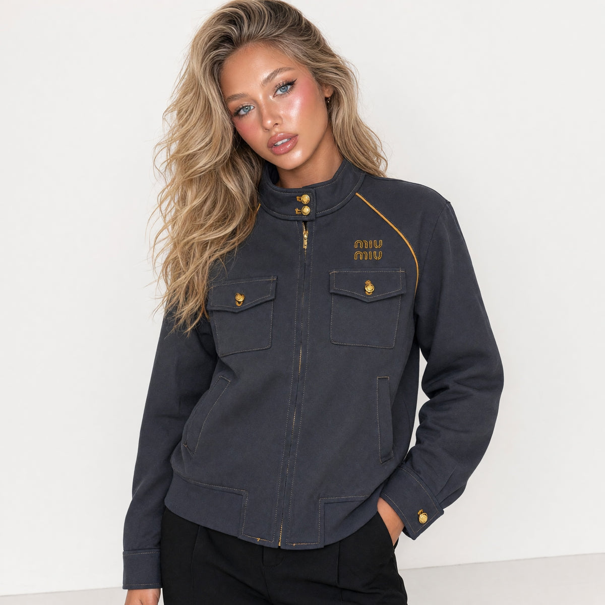 Miu Miu Military Jacket – Navy Gold Trim