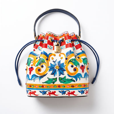 Dolce & Gabbana colorful baroque drawstring bucket bag with padlock charm