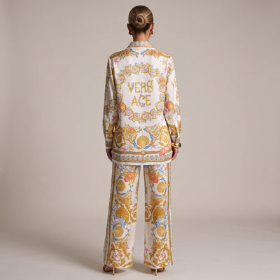 Versace cream printed button-up shirt with gold baroque seashell pattern