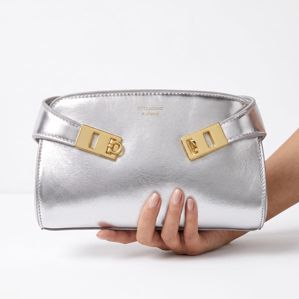 Ferragamo Mini Gancini Metallic Bag – Silver ✨👜