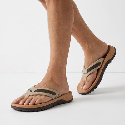 Skechers tan and brown sporty thong sandals with chunky treaded sole