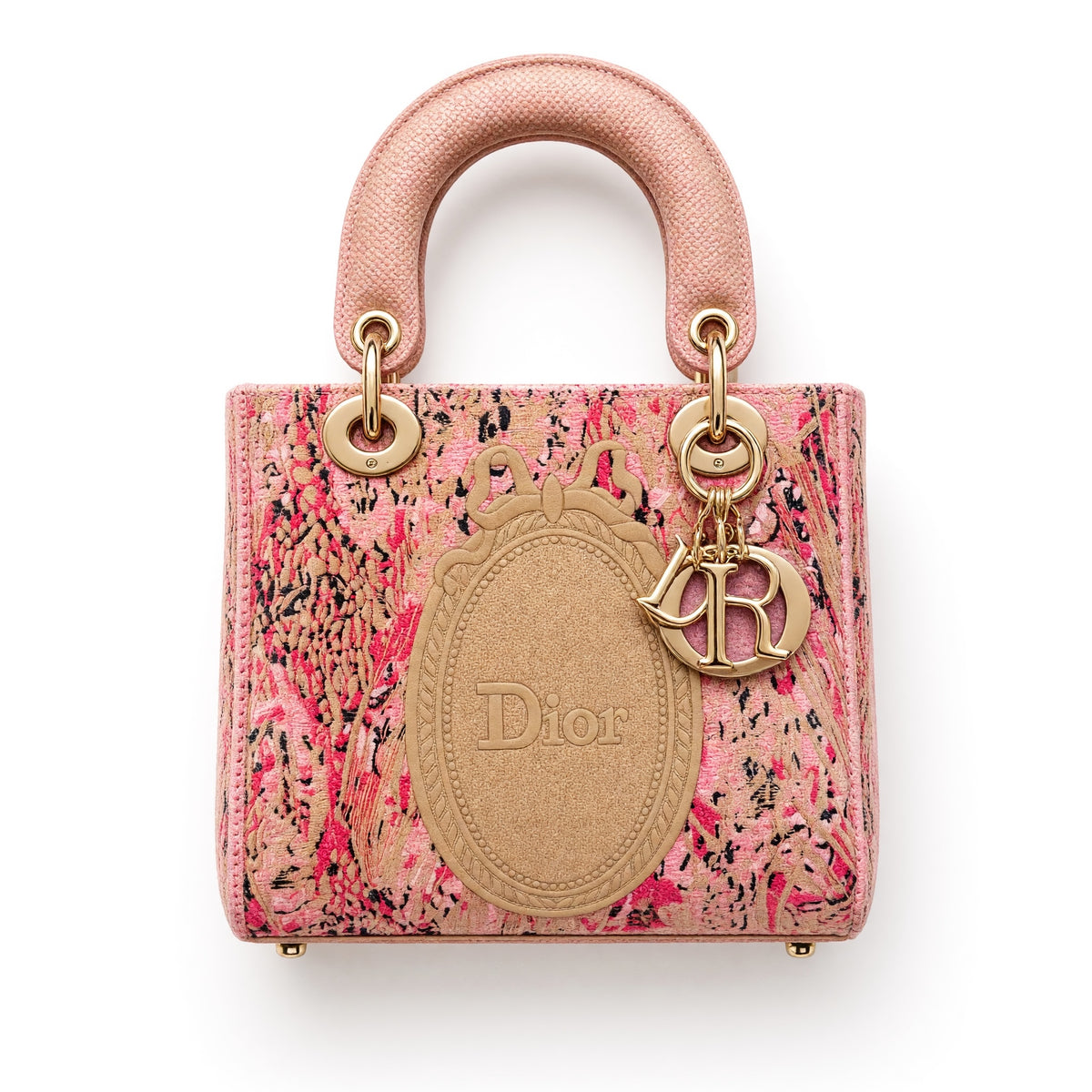 Pink Dior Lady D-Lite structured tapestry tote with gold hardware and Dior charms