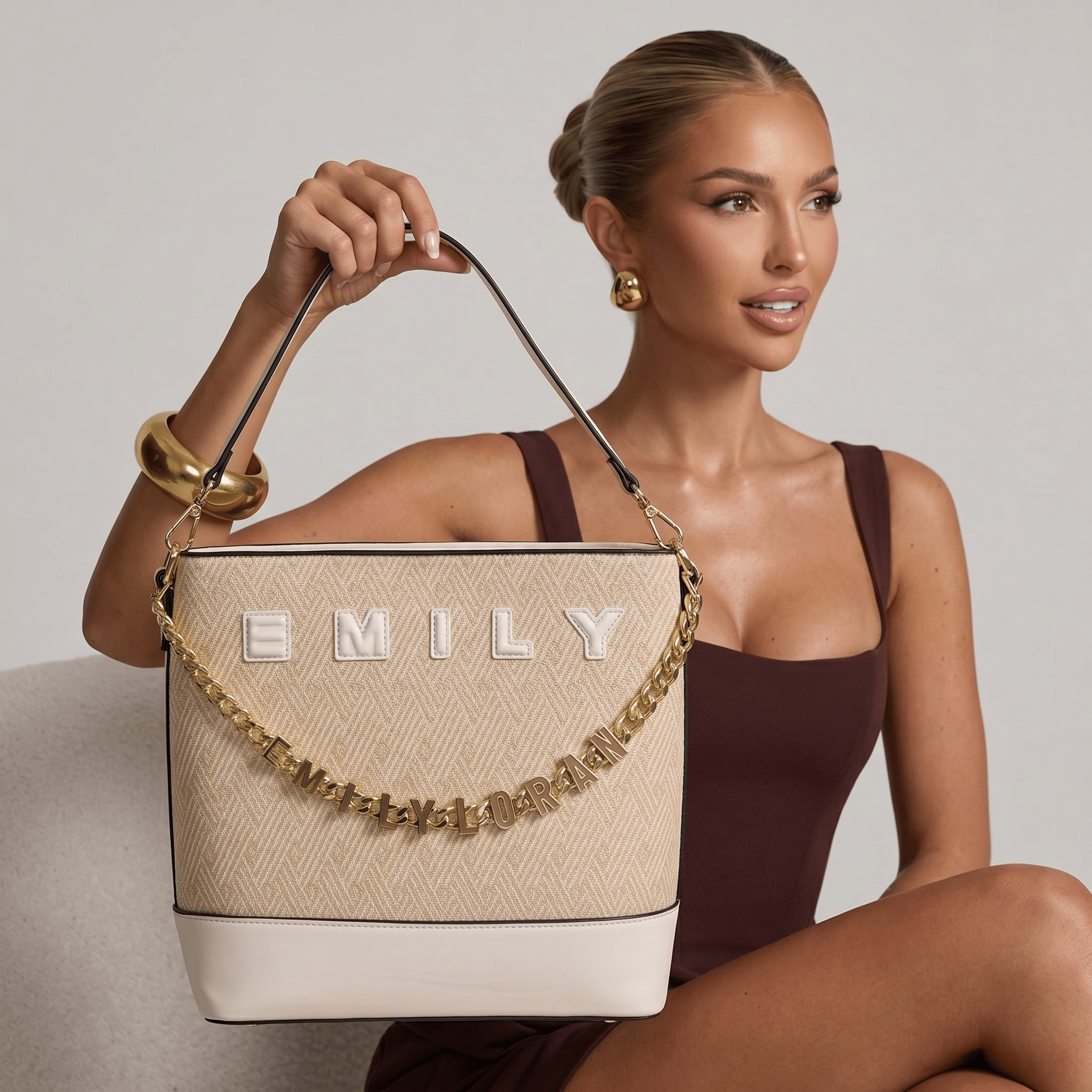 Emily Heritage Herringbone Shoulder Tote 🤍✨ - MASTERPIECE