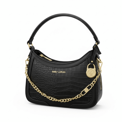 EMILY LORAN Croc Shoulder Bag 🖤✨ | Gold Chain Luxury Statement - MASTERPIECE