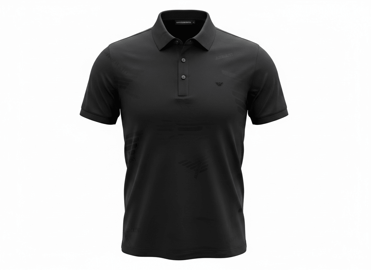 Emporio Armani Black Pattern Polo 🖤✨ Tonal Monogram Edition - MASTERPIECE