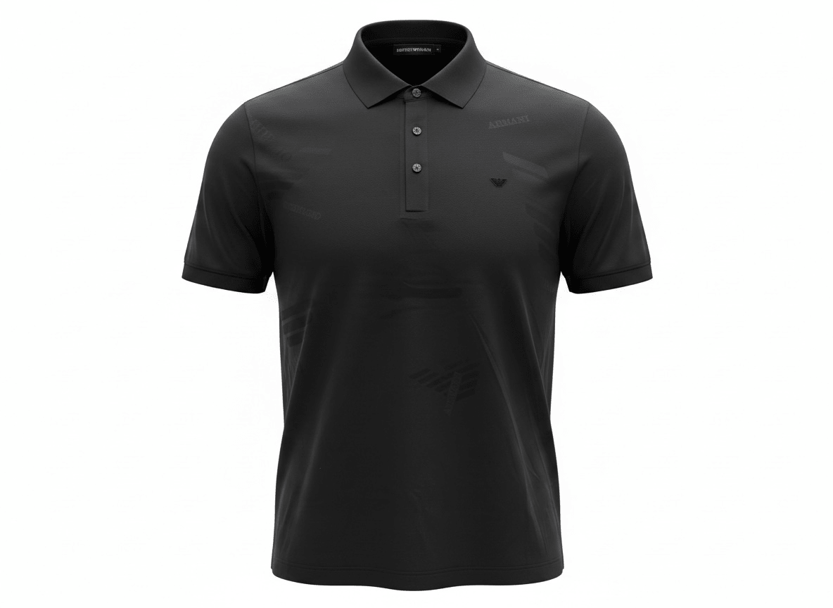 Emporio Armani Black Pattern Polo 🖤✨ Tonal Monogram Edition - MASTERPIECE