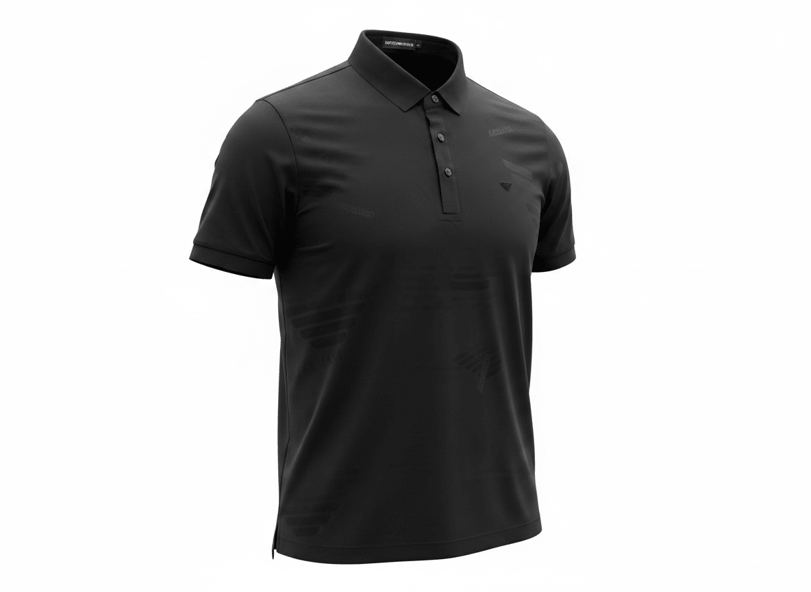 Emporio Armani Black Pattern Polo 🖤✨ Tonal Monogram Edition - MASTERPIECE