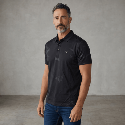Emporio Armani Black Pattern Polo 🖤✨ Tonal Monogram Edition - MASTERPIECE