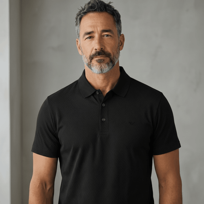Emporio Armani Black Textured Polo Shirt 🖤✨ Sleek Luxury Essential - MASTERPIECE