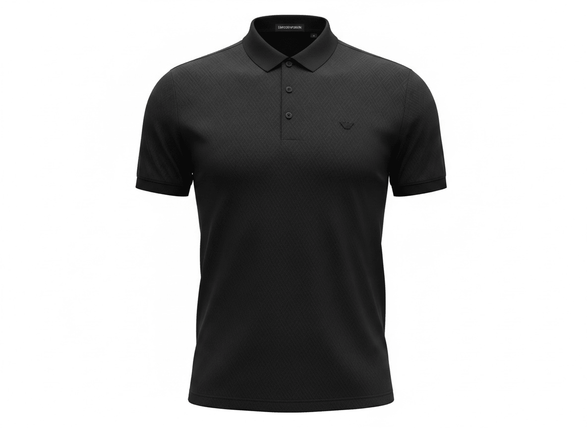 Emporio Armani Black Textured Polo Shirt 🖤✨ Sleek Luxury Essential - MASTERPIECE