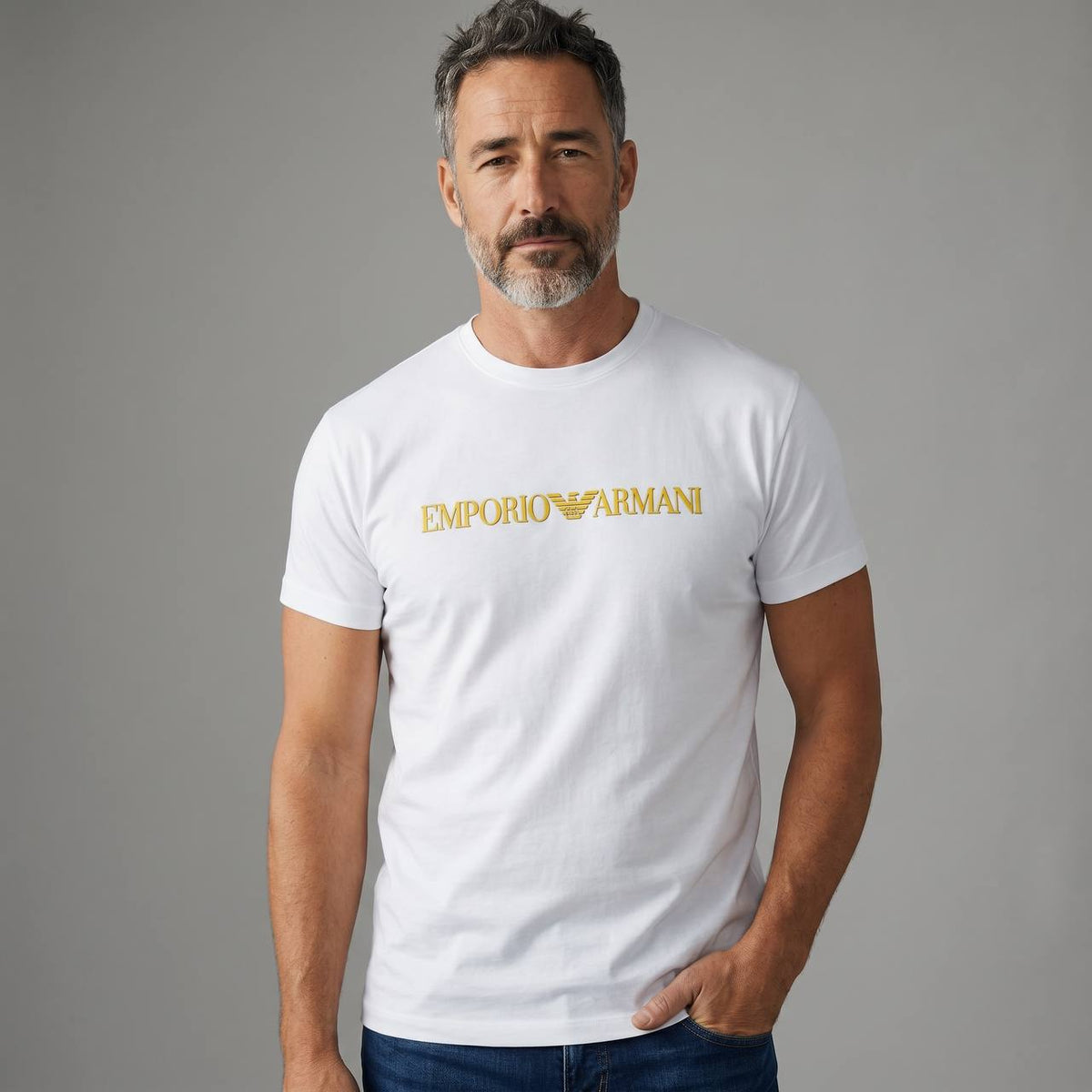 Emporio Armani Gold Signature T-Shirt – Pure White ✨🤍 - MASTERPIECE