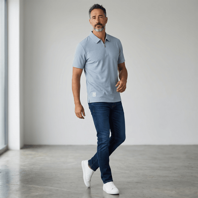 💎❄️ Emporio Armani Ice Blue Zip Polo Shirt – Luxury Modern Collection 👔✨ - MASTERPIECE