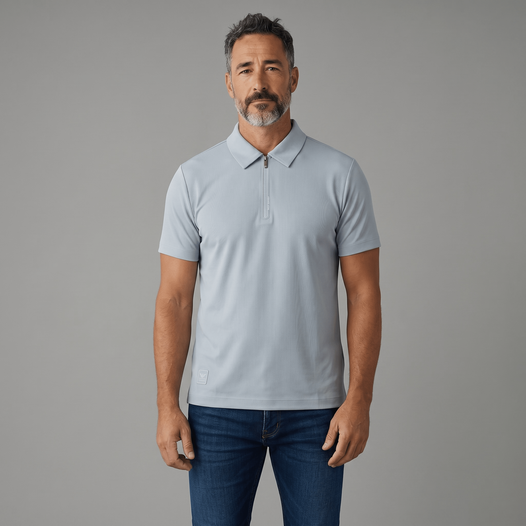 💎❄️ Emporio Armani Ice Blue Zip Polo Shirt – Luxury Modern Collection 👔✨ - MASTERPIECE