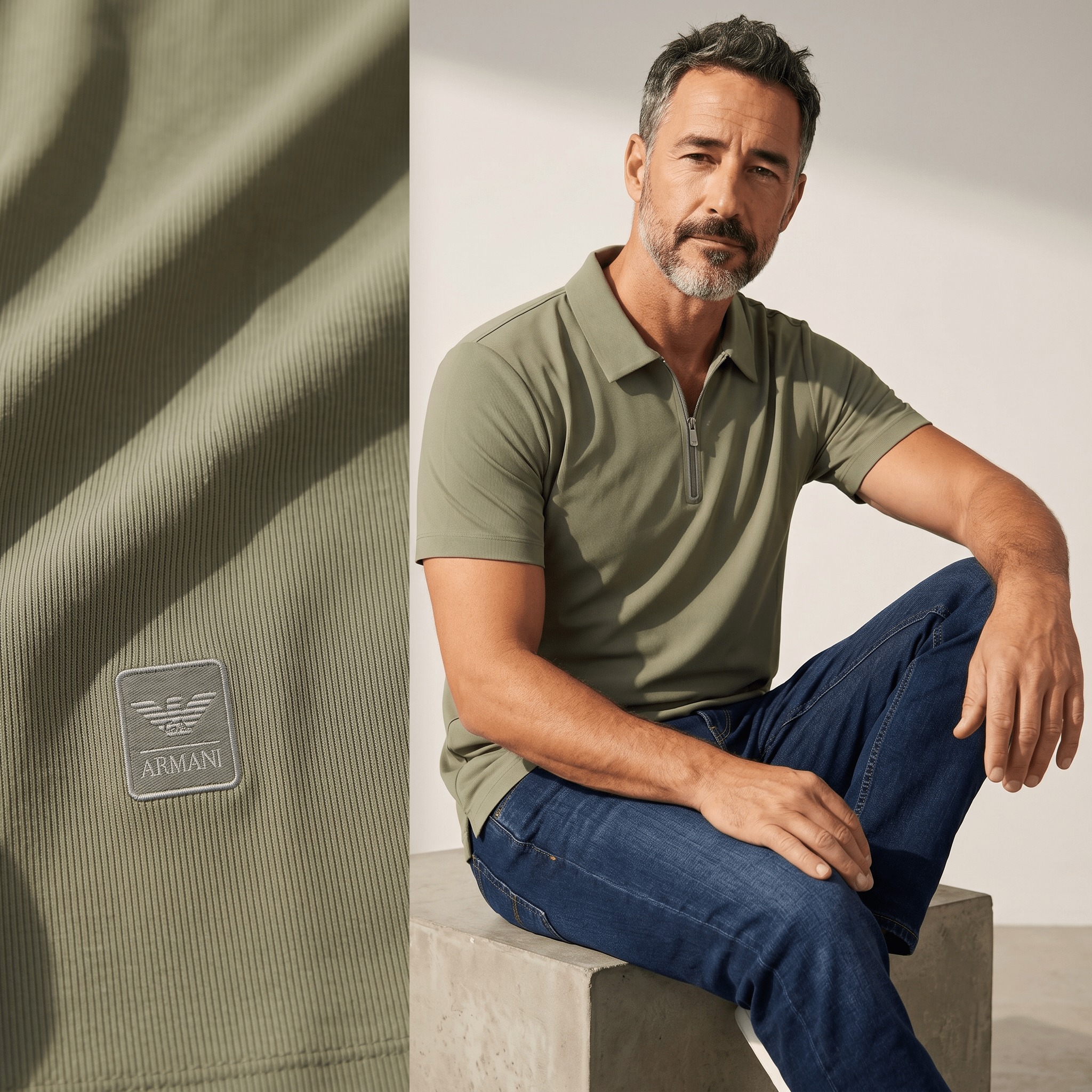 🫒✨ Emporio Armani Olive Half-Zip Polo Shirt – Luxury Minimal Edition 👔🔥 - MASTERPIECE