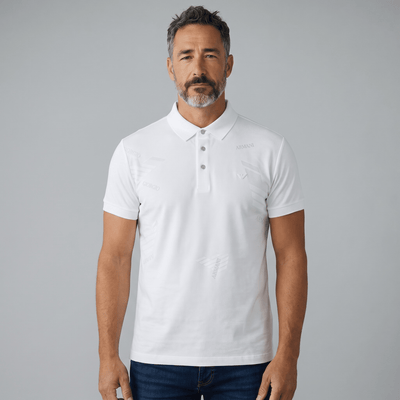 Emporio Armani White Pattern Polo 🤍✨ Signature Print Design - MASTERPIECE