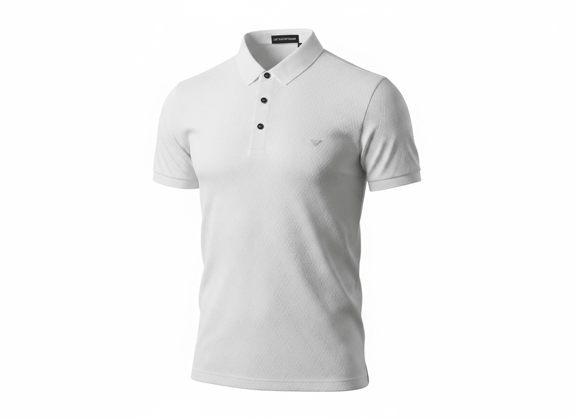 Emporio Armani White Textured Polo Shirt 🤍✨ Premium Signature Fit - MASTERPIECE