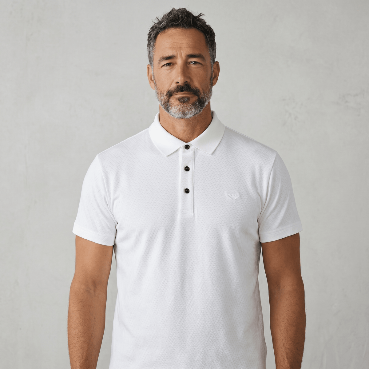 Emporio Armani White Textured Polo Shirt 🤍✨ Premium Signature Fit - MASTERPIECE