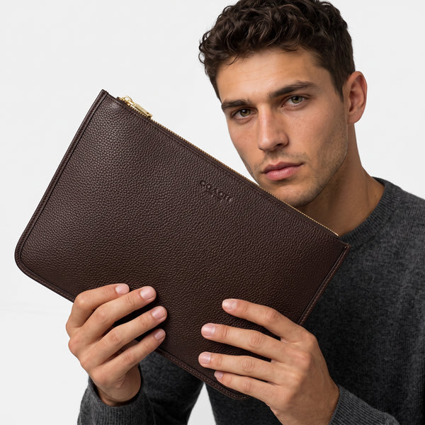 Coach Leather Zip Pouch – Chocolate Brown 👜