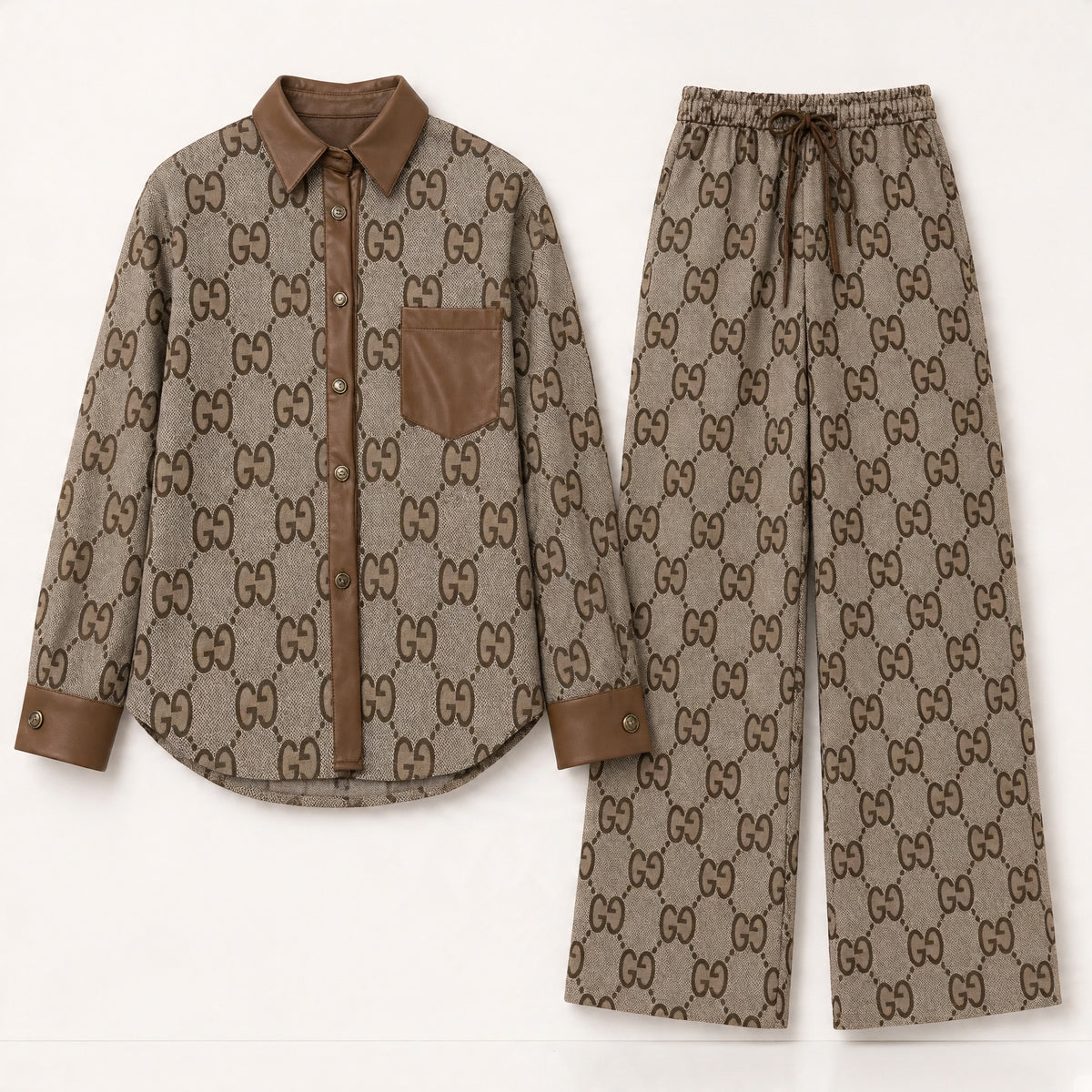 Gucci Monogram Shirt & Pants – Brown