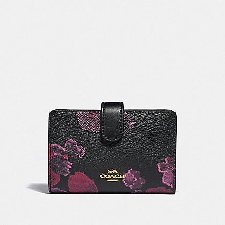 COACH Women's Medium Wallet in Black Multi with Floral Print