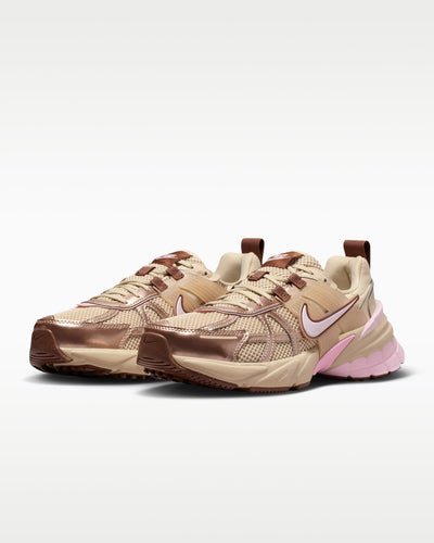 Nike tan and pink chunky sneaker with mesh upper and metallic overlays