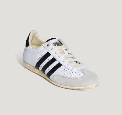 Adidas Chang Le white trainer with black stripes and pale grey suede toe