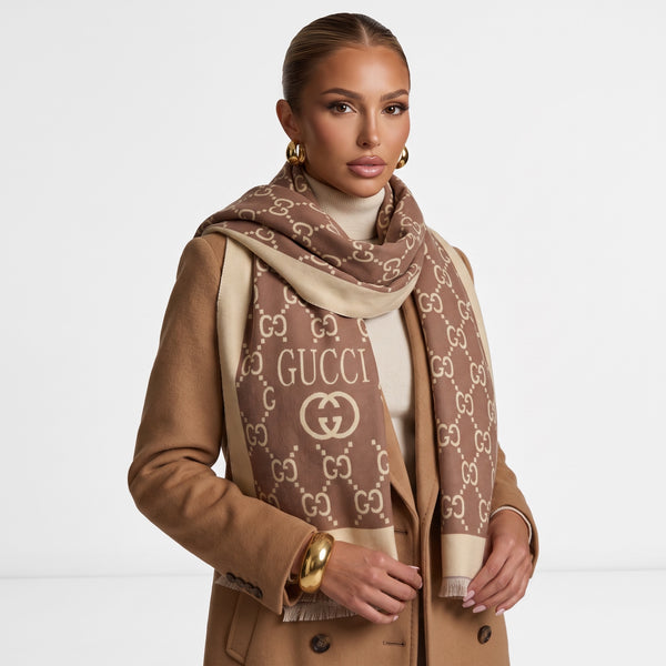 Gucci Monogram Scarf – Brown Logo Wrap 🧣✨