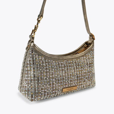 Kurt Geiger gold crystal-embellished hobo shoulder bag with signature hardware