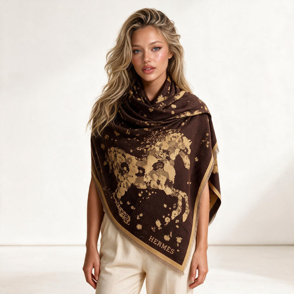 Hermès Shawl – Brown Floral Jacquard Wrap