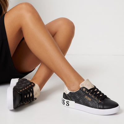 black Guess low-top sneakers with white platform and logo print