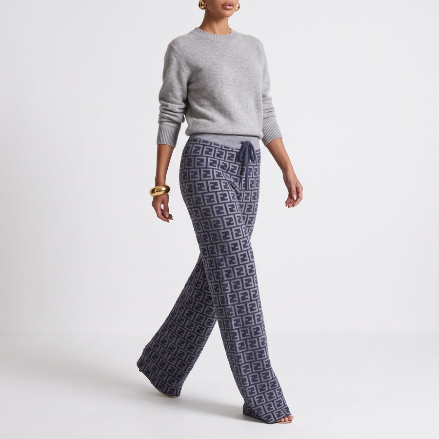 Fendi FF Knit Wide-Leg Pants — Blue Grey