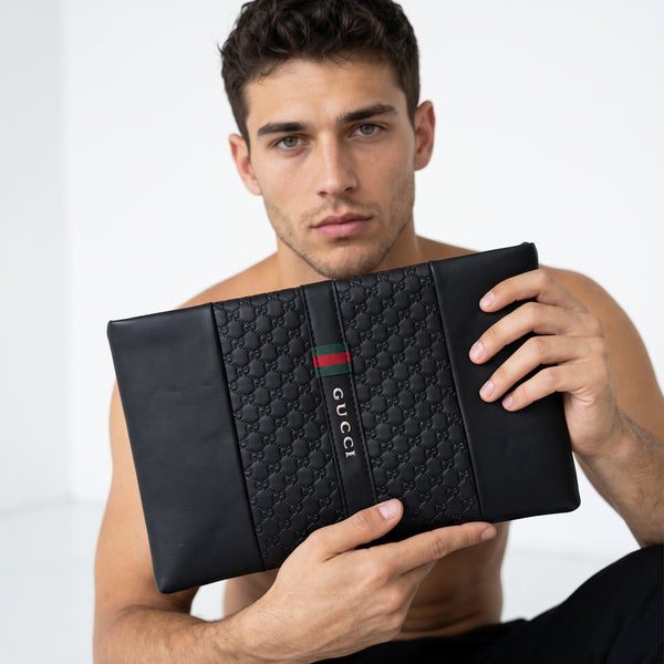 Gucci Clutch – Black GG Embossed Leather Pouch 🖤